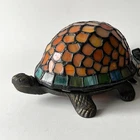 Vintage Tiffany Style Stained Glass Turtle Lamp Orange Tortoise