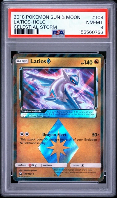 *LOW POP* Latios Prism Star 108/168 2018 SM Celestial Storm Holo PSA 8 Pokemon
