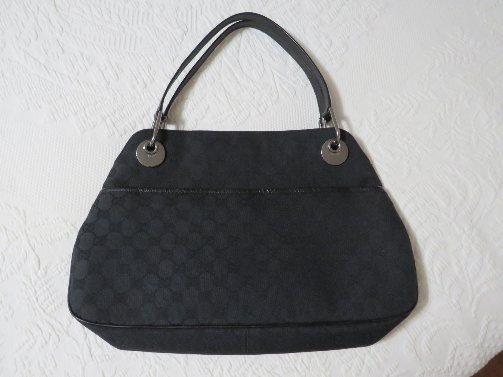 Authentic GUCCI Eclipse Black Canvas Leather Hand… - image 13