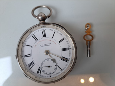 große , alte  Taschenuhr , 925 Silber , Schlüsselaufzug , J.G. Graves Sheffield