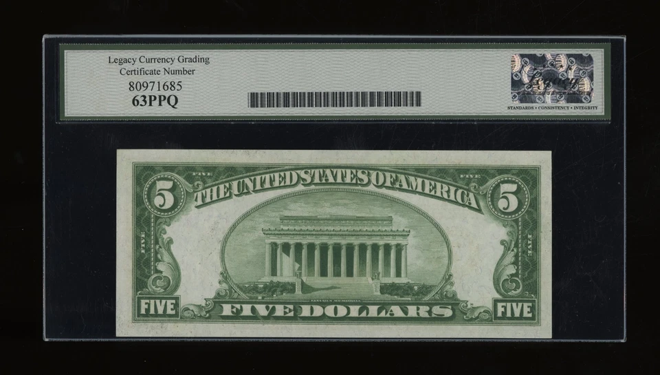 DBR 1928-A $5 FRN Chicago Numeral Fr. 1951-G Legacy 63 PPQ Serial G49003528A - Image 2 of 2