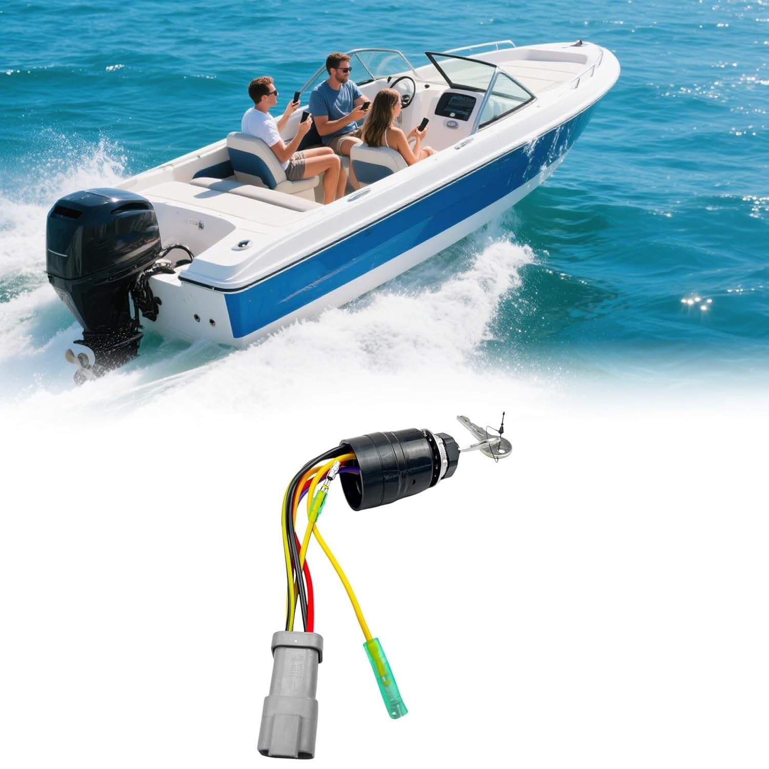 129572 Ignition Switch with Key for Tracker Boats 3 Position 6 Wire Connectors
