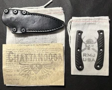 RMJ Tactical Sparrow Carbon Fiber Scales (RARE), Leather Sheath