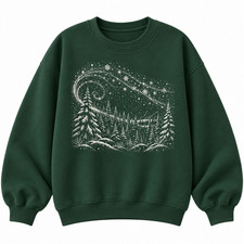 Winter Forest Sweatshirt, Snowy Pine Trees Starry Night Graphic Crewneck