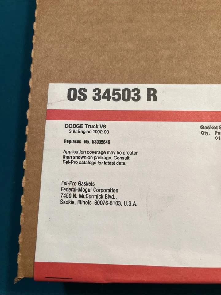 Juego de juntas de cárter de aceite Fel-Pro OS34503R para Dodge V6 92-93 Foto 2 de 4