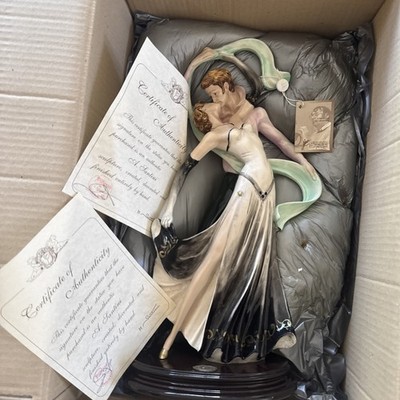 Vintage A. Santini Art Deco Tango Dancers Figurine Sculpture Made In Italy COA