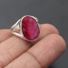 Lab Created Ruby Gemstone 925 Sterling Silver Handmade Ring Jewelry Gift For