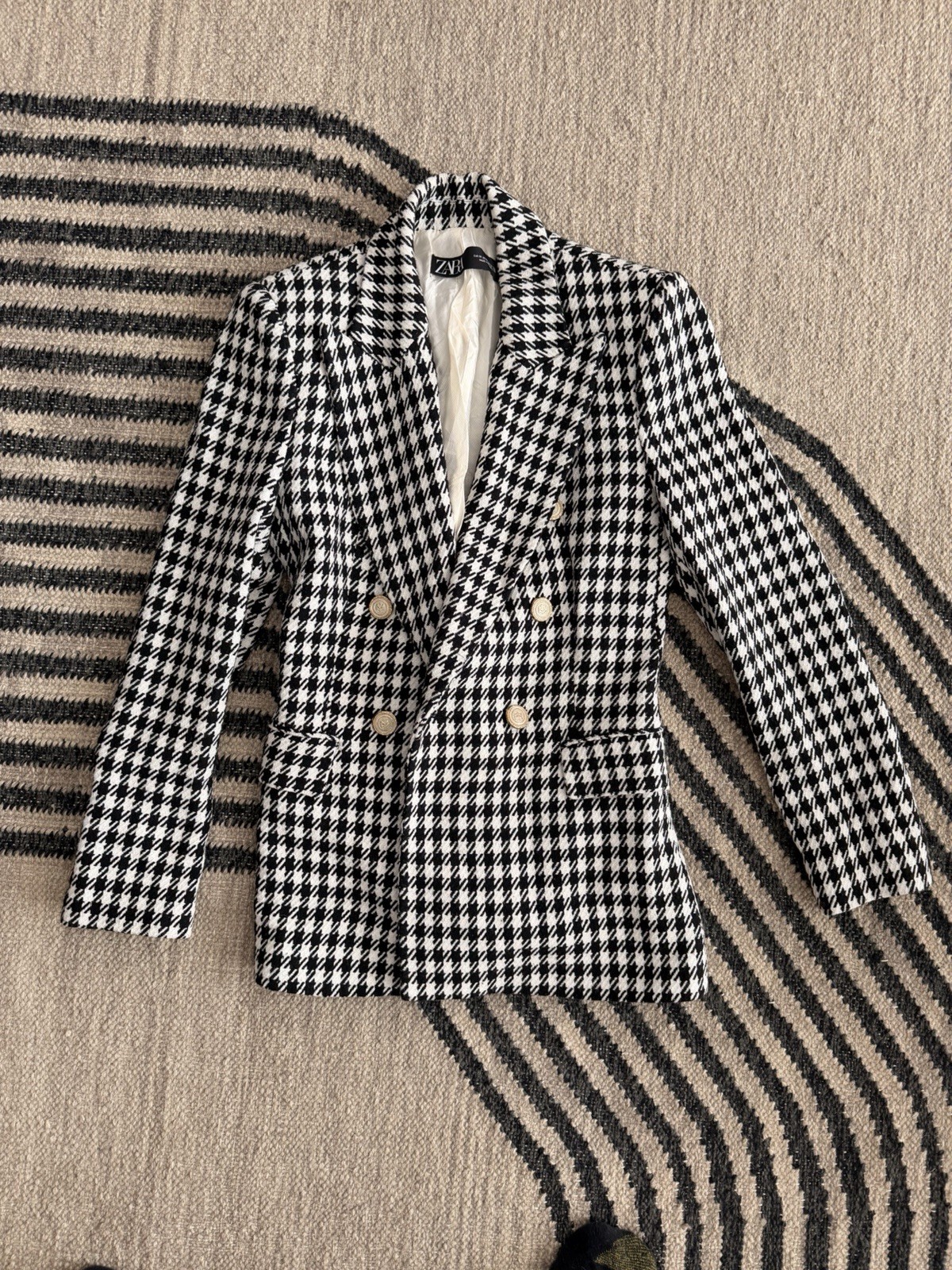ZARA Women’s Black White Houndstooth Double Breasted Blazer Size M