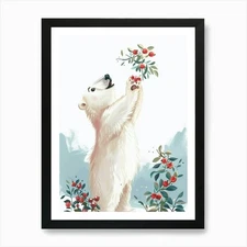Polar Bear Standing And Reaching Fo Framed Wall Art Poster Canvas Print Picture