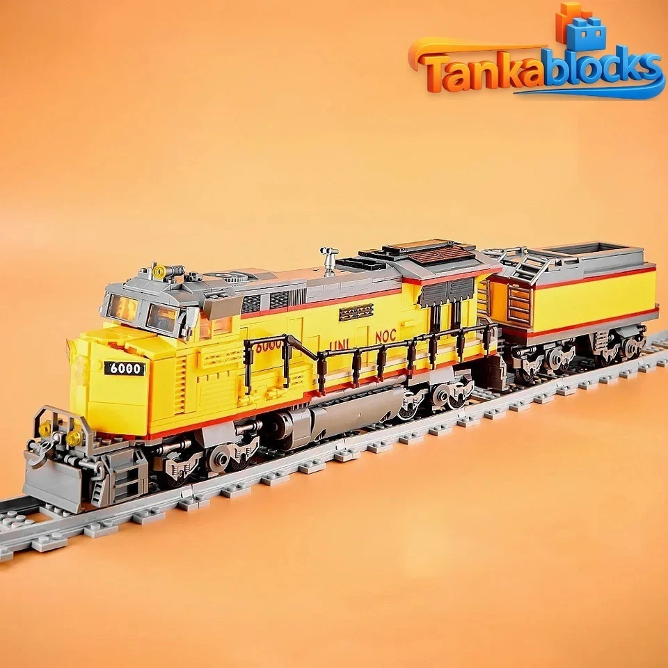 1162PCS locomotive Vintage yellow Train Building Blocks Model Train Set - Image 2 of 4