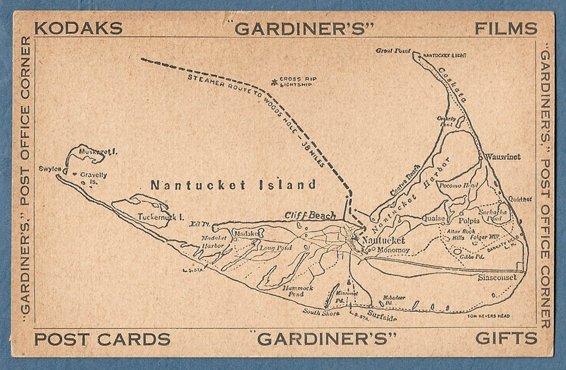 Vintage c1910 Trade Card & Map Gardiner's  Gift & Post Card Shop Nantucket Mass