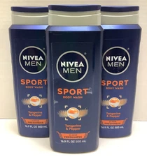 NIVEA MEN Sport 3 in 1 Body Wash, Tangerine/Pepper, 16.9oz, 3 Pack
