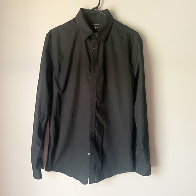 h&m mens black dress shirt H&M Men's Slim Fit Stretch Shirt - Black