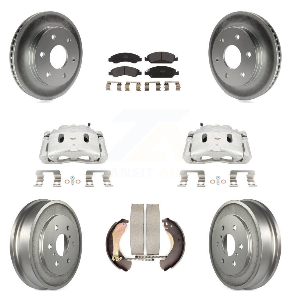 Front and Rear Disc Brake Caliper Kit with Coated Rotors, Drums, and Semi-Metallic Pads for Enhanced Performance