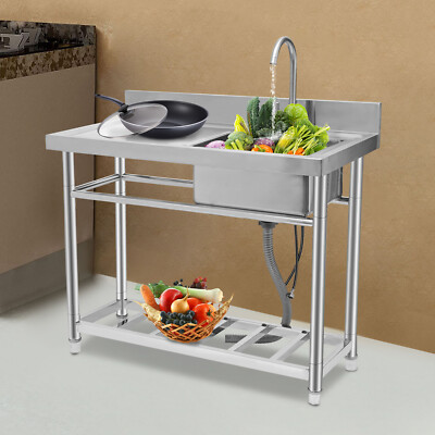 #ad Restaurant Kitchen Stainless Steel Sink Free Standing Silver 150kg Bear Capacity $255.40