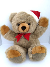 Vintage JC Penney 24" Christmas Teddy Bear w Santa Cap and Red Bow Tie Plush