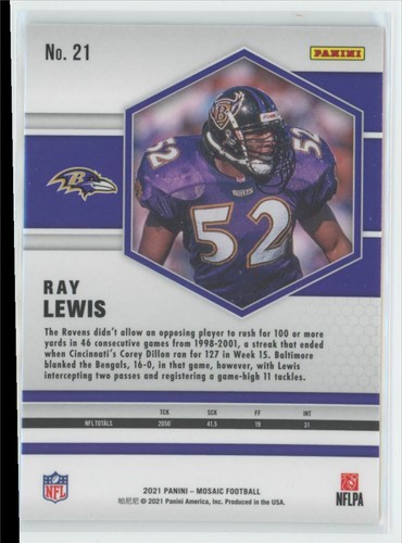 2021 Panini Mosaic Ray Lewis Baltimore Ravens #21 - Picture 2 of 2