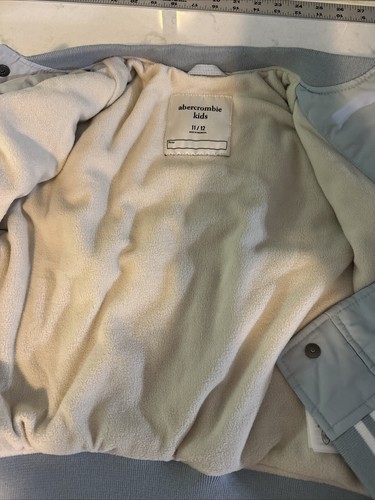 Abercrombie Kids Varsity Bomber Jacket Youth Sz 11/12 Snap Button New York Blue - Picture 7 of 11