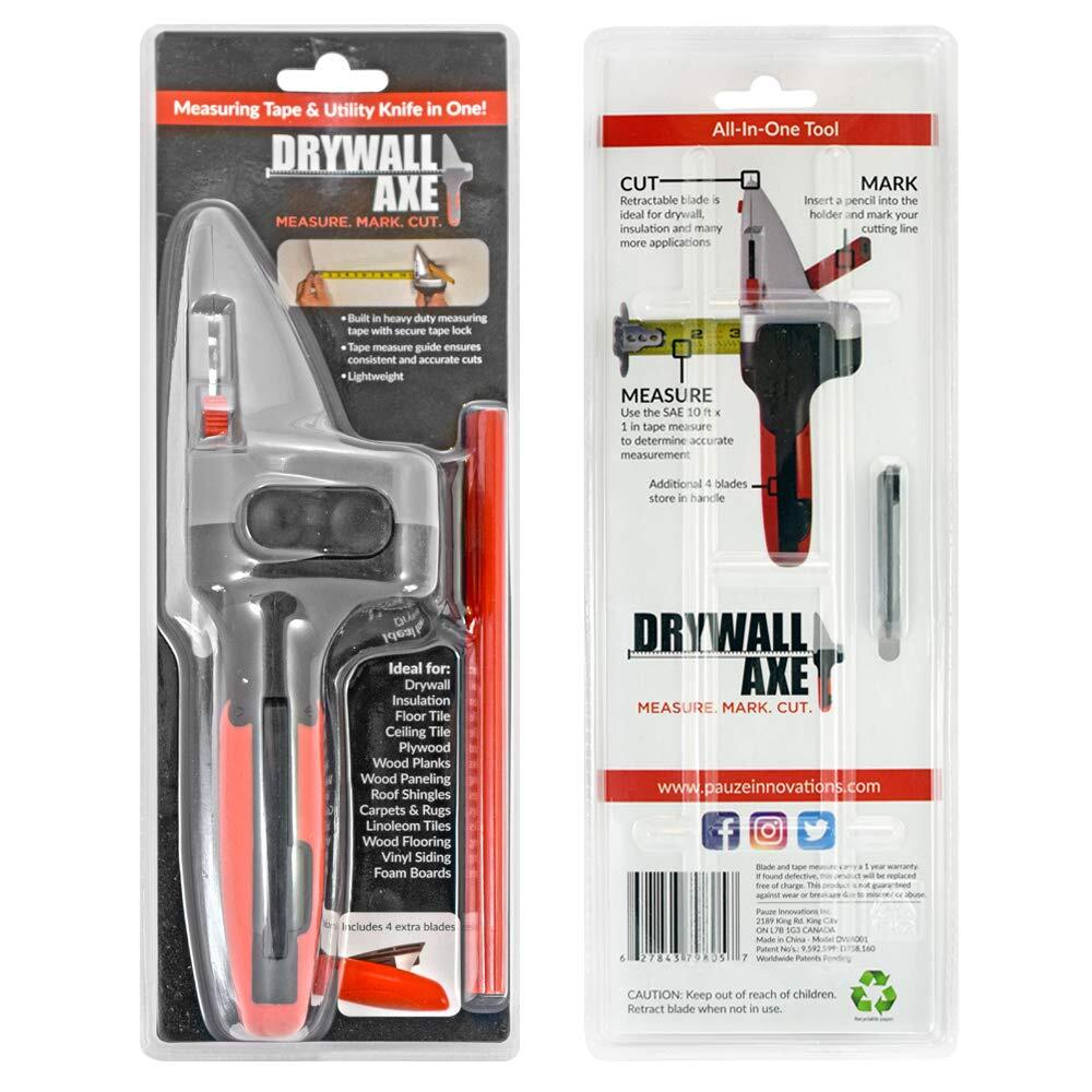 Drywall Axe All-in-One Hand Tool with Measuring Tape and Utility Knife ...