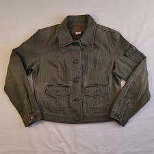 St Johns Bay Womens Jacket Cotton Button Blazer Green 3 Pocket Petite Small