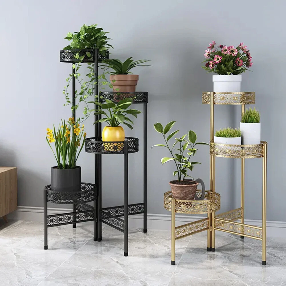 Outdoor Indoor Metal Plant Stand Planter Flower Round Pot Garden Shelf Shelving
