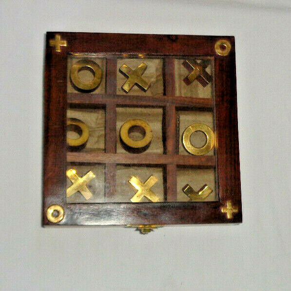 Knots and Crosses Game Wooden with brass X and O Tic Tac Toe eBay