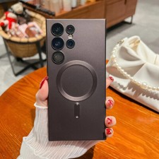 Soft For Samsung S24 S23 Ultra S22 S21 Magnetic Case Cover Metal Paint Silicone