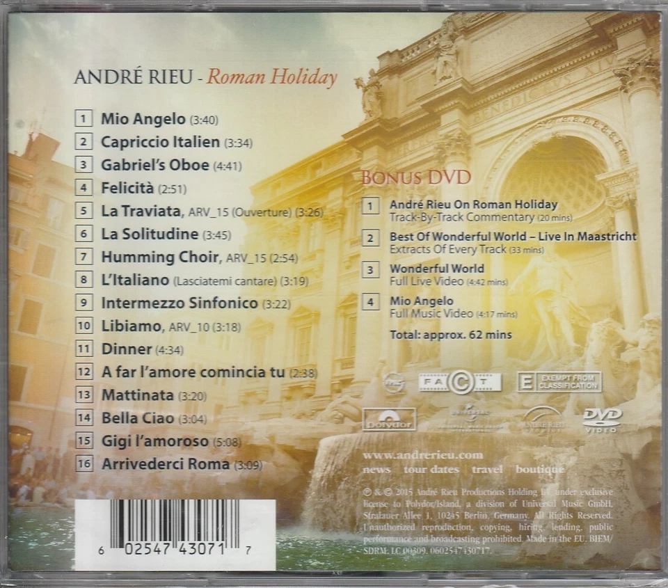 Andrè Rieu - Roma Holiday, CD+DVD (NEU / Original Verschweißt) - Bild 2 von 2