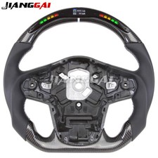White Line Carbon Fiber Smooth Leather LED Steering Wheel Fit Toyota Supra 20+