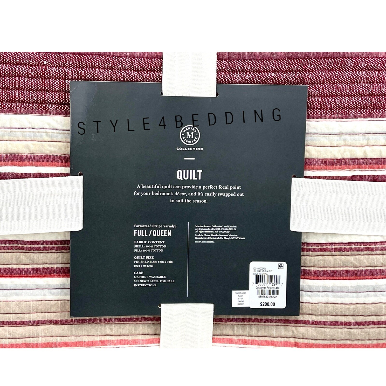 Martha Stewart Yarn Dye RED Cotton FULL / QUEEN Quilt & 2 Shams BRAND NEW eBay