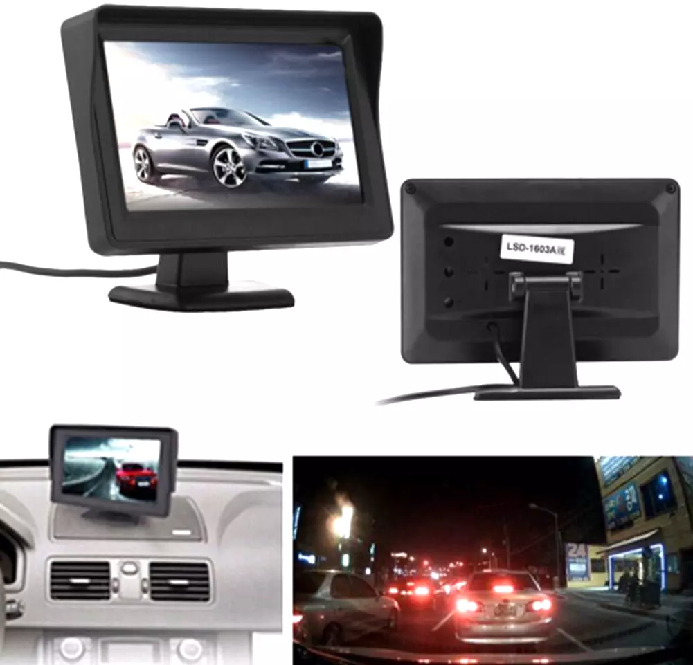 Monitor Para Carro Con Camara De Reversa Retroceso Vista Video Coche HD | eBay