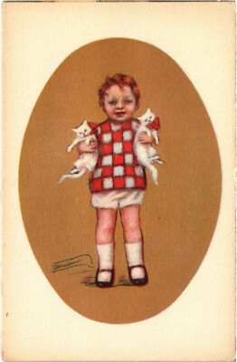 PC ARTIST SIGNED, ZANDRINO, A CHILD WITH CATS, Vintage Postcard (b53003)
