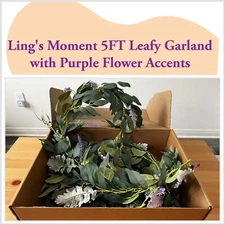 Ling's Moment, Wedding 5FT Leafy Garland W/ Purple Flower Accents!
