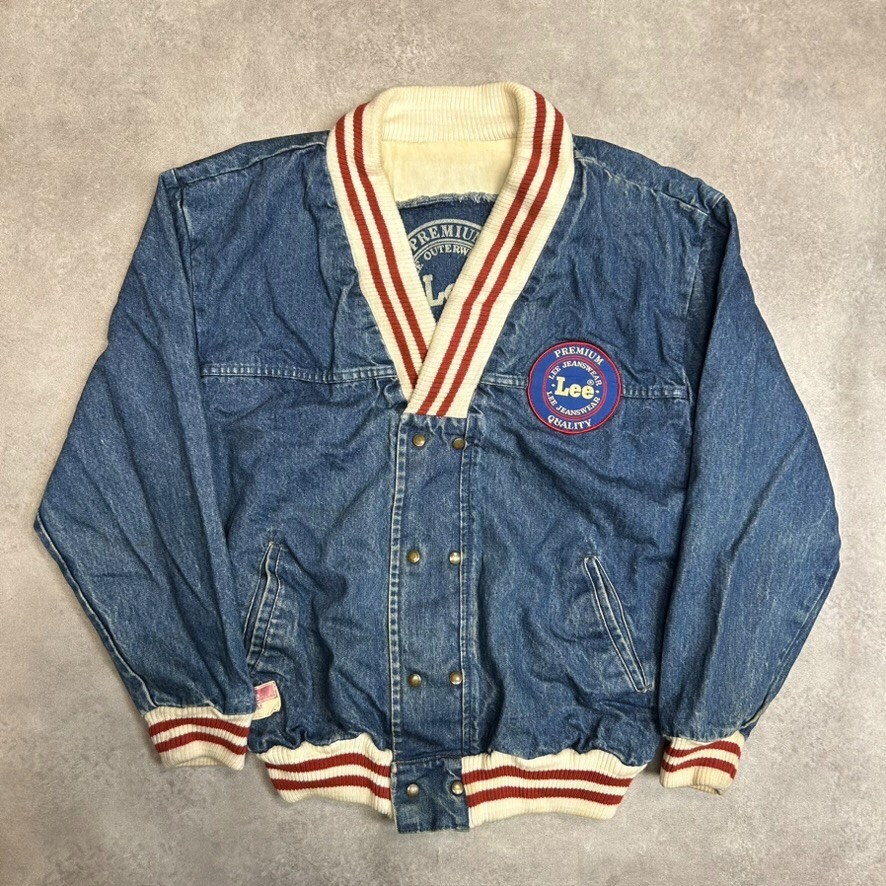 Lee Premium Denim Jacket Mens XL Vintage Button Up Jean Varsity Coat, Blue