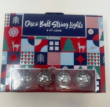 Silver Disco Ball String Lights, Disco Ball Garland, 8 Feet, Pink Sky, NEW