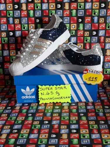 adidas superstar con glitter argento e glitter blu piu' specchiato | eBay