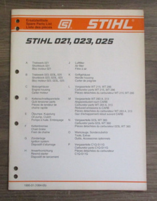 GENUINE STIHL 021 023 025 CHAINSAW PARTS LIST CATALOG MANUAL ORIGINAL ...