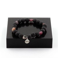 Steine Und MinéRaux. Armband Turmalin Rubellit Du Brazilien + Perlen Lava 8 MM