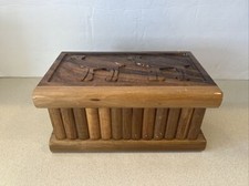 Wooden puzzle box, Walnut wood carved jewelry box with hidden key compartment