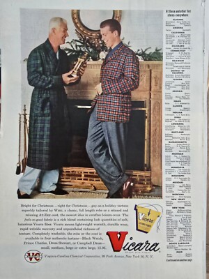 1955 Mens Pajamas bath robes for Christmas Vicara Vintage fashion ad