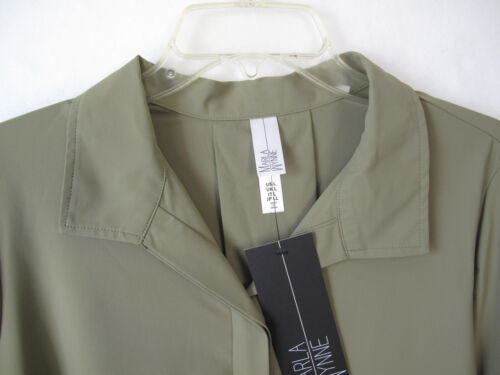Marla Wynne Button Down Long Sleeve Olive Green Shirt Tunic/Blouse Size L E-28 - Picture 3 of 9