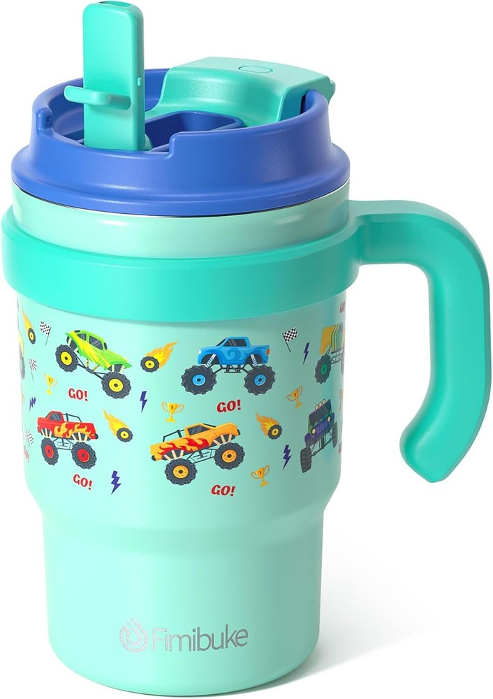 Fimibuke Kids Insulated Tumbler with Handle & Straw - 16oz A7.Monster Truck Fimibuke Kids Insulated Tumbler with Handle & Straw - 16oz A7.Monster Truck
