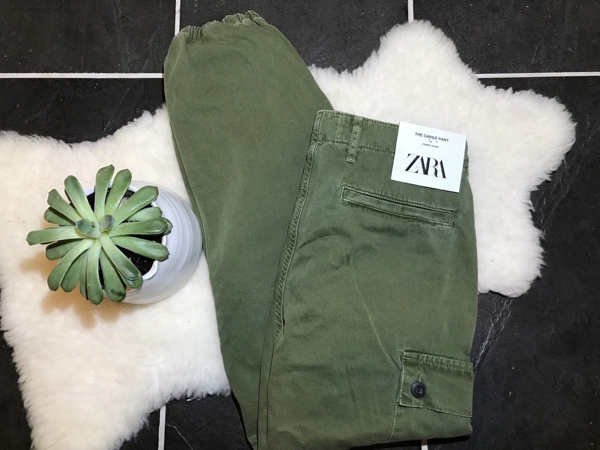 Zara Women Cargo Pant sz 4 in Forest Khaki Mid Rise Relaxed