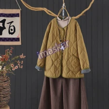 Retro Womens Long Jacket Cotton Lining Loose Casual Cotton Long Sleeves Jackets