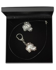 Dogo Argentino - silver plated necklace, keyring with a dog,black box,ArtDog USA