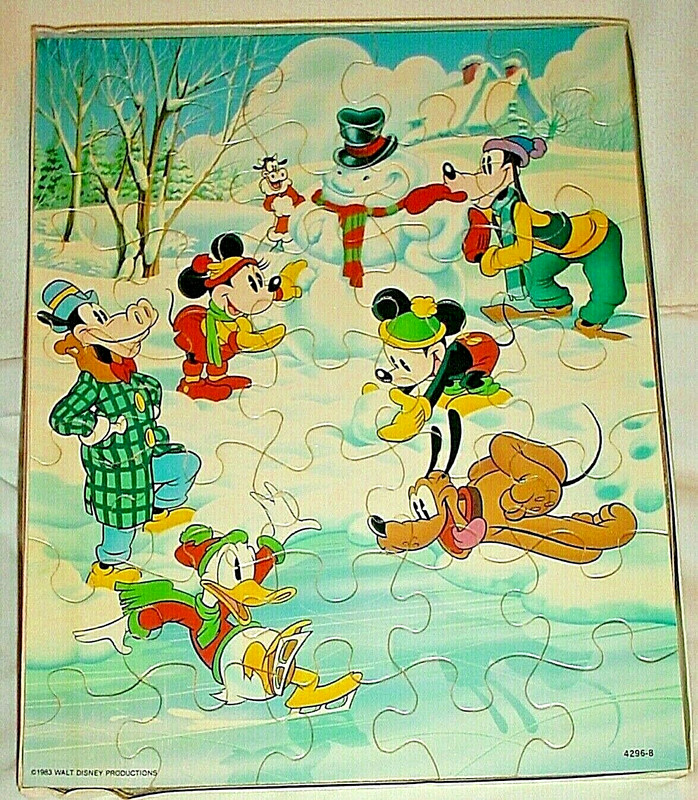 DONALD, GOOFY,  PLUTO SNOW SCENE WOOD 35 Pc PUZZLE 1983 WALT DISNEY  4296-8