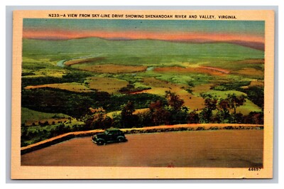 Sky-Line VA Virginia Aerial View of Shenandoah Valley and River Linen Postcard