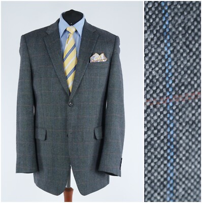 Herren DIGEL Blazer 46 L UK Größe Kariert Fensterscheibe Grau Wolle Sport Mantel Jacke