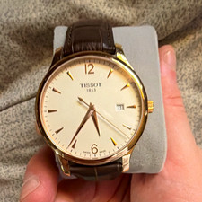 Tissot Mens Dress Quartz Analog Watch Gold-To...
