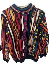 VTG 90s COOGI Multicolor 3D Knit Sweater Adult Small Biggie Australia Cosby